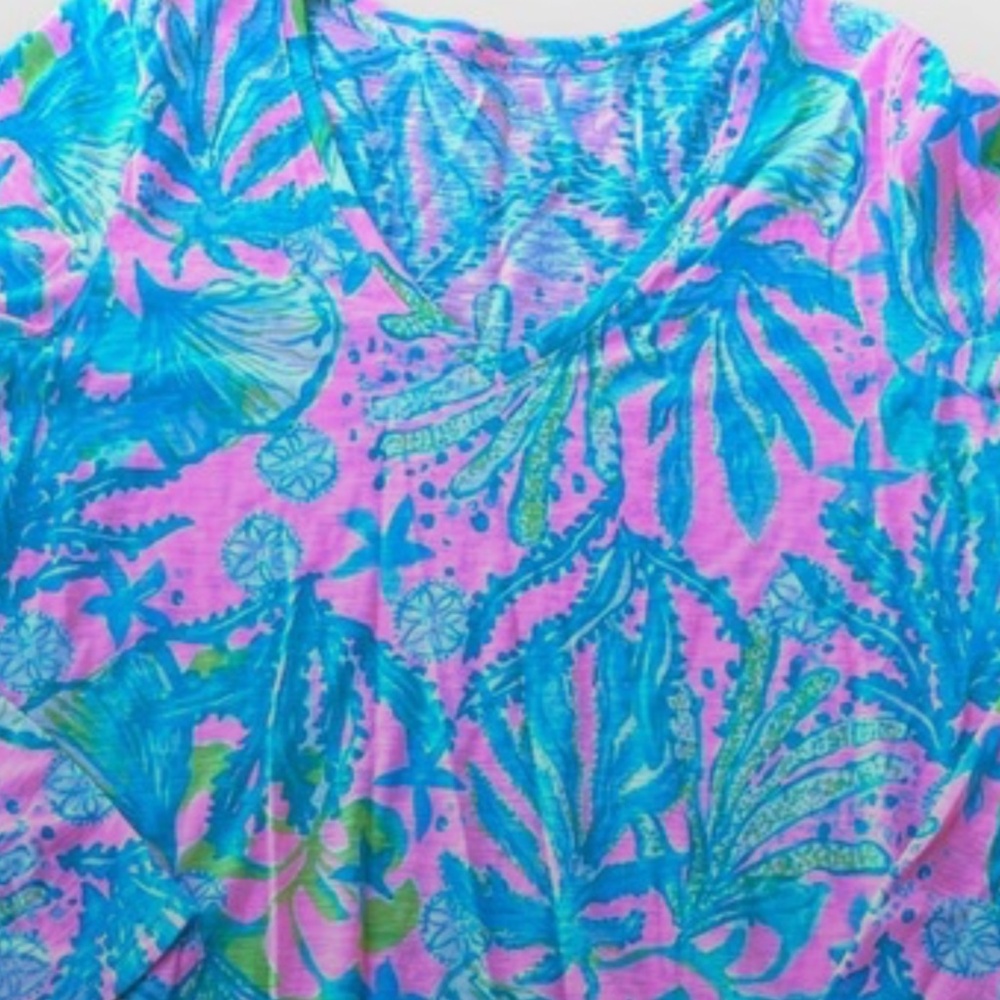 Lilly Pulitzer Etta Long Sleeve Pink and Turquoise Top NWOT Size M